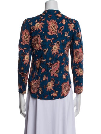 A.L.C. Floral Print Crew Neck Button-Up Top