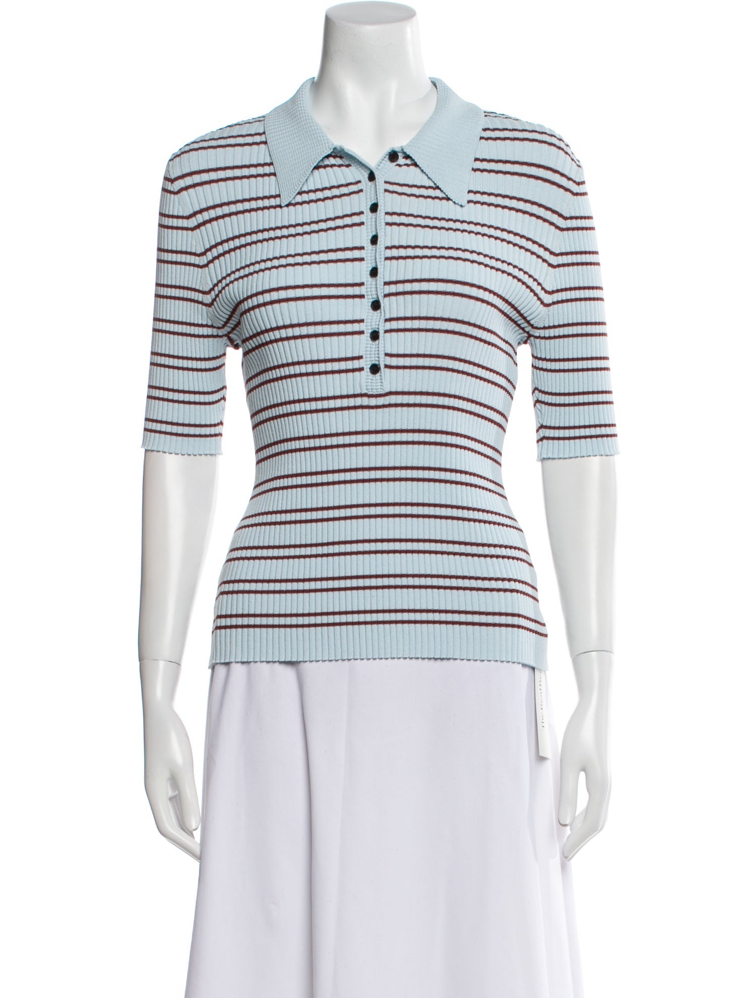 A.L.C. Striped Three-Quarter Sleeve Polo
