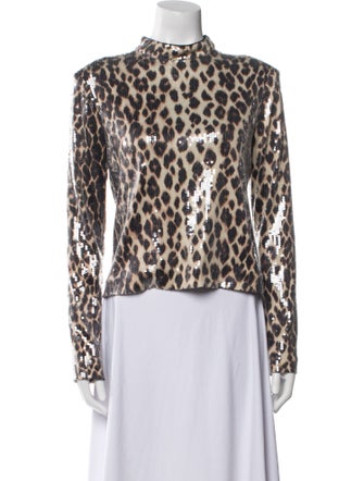 A.L.C. Animal Print Mock Neck Blouse
