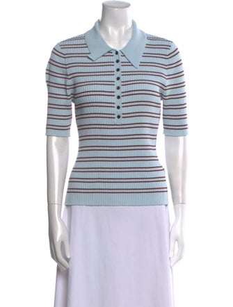 A.L.C. Striped Three-Quarter Sleeve Polo