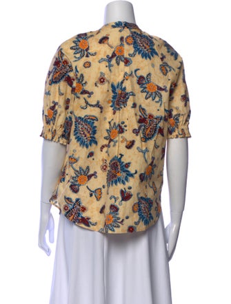 A.L.C. Floral Print Tie Neck Button-Up Top