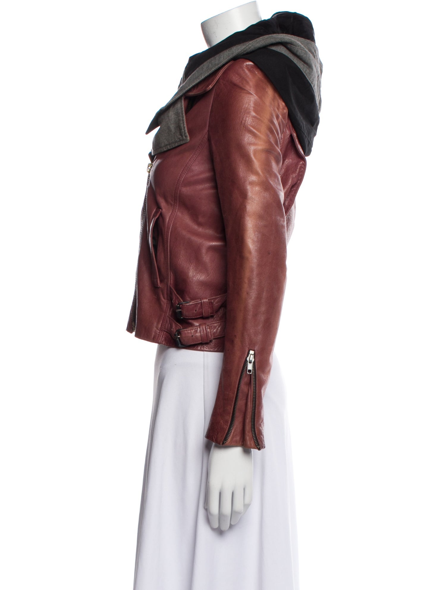 A.L.C. Leather Colorblock Pattern Biker Jacket