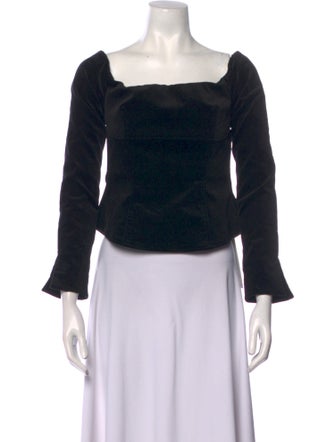 A.L.C. Square Neckline Three-Quarter Sleeve Crop Top