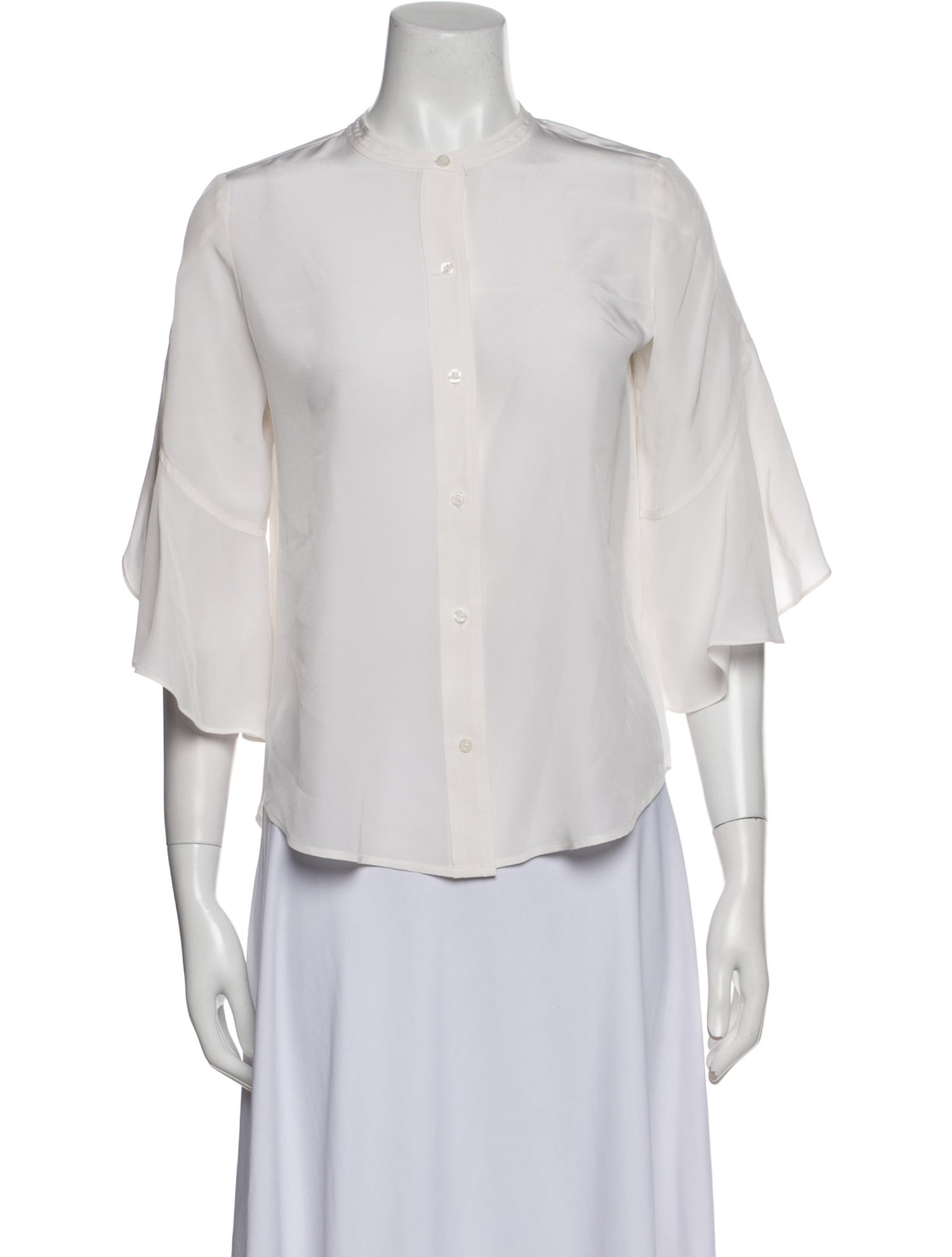 A.L.C. Silk Three-Quarter Sleeve Button-Up Top