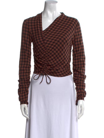 A.L.C. Plaid Print One-Shoulder Crop Top