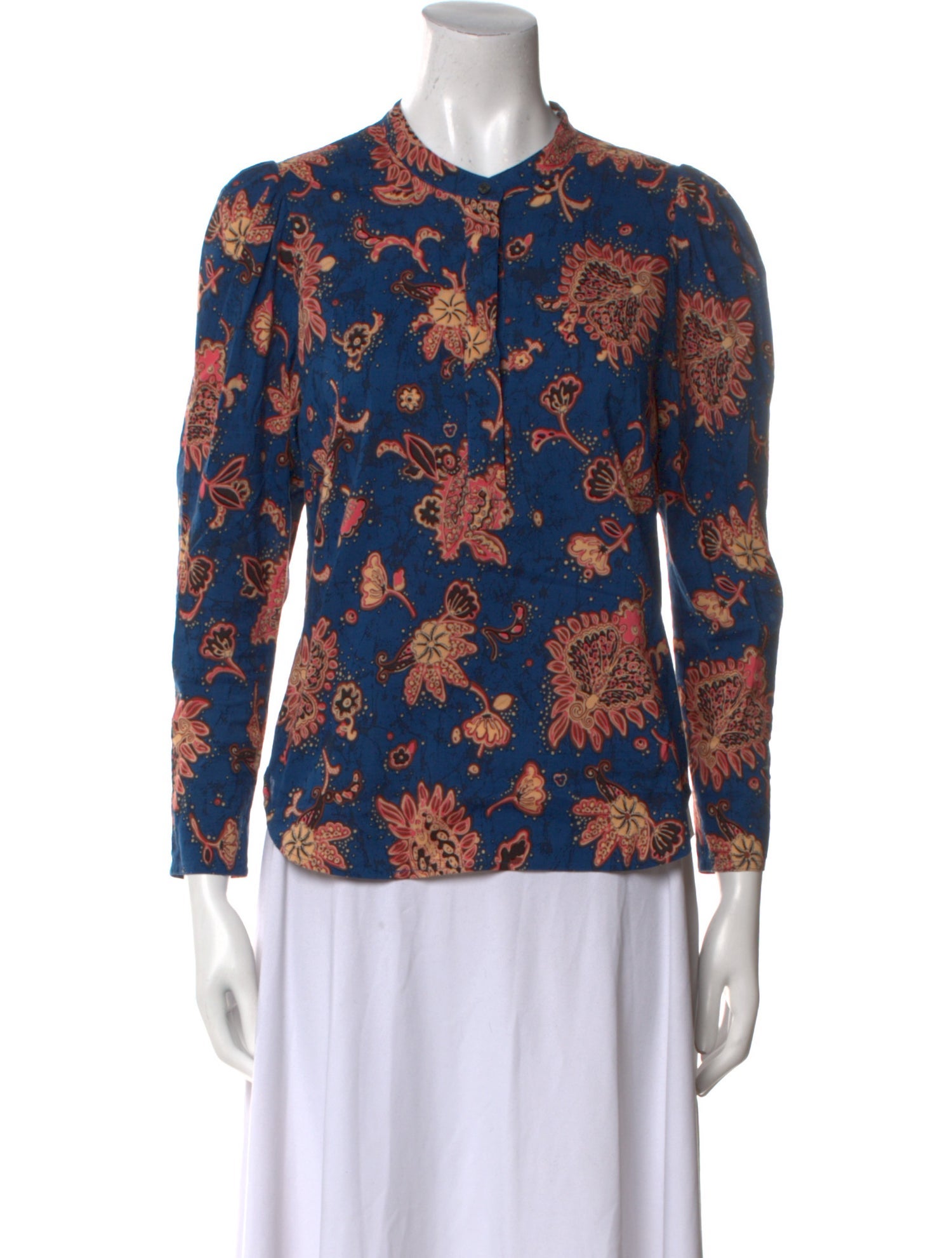 A.L.C. Floral Print Mock Neck Polo