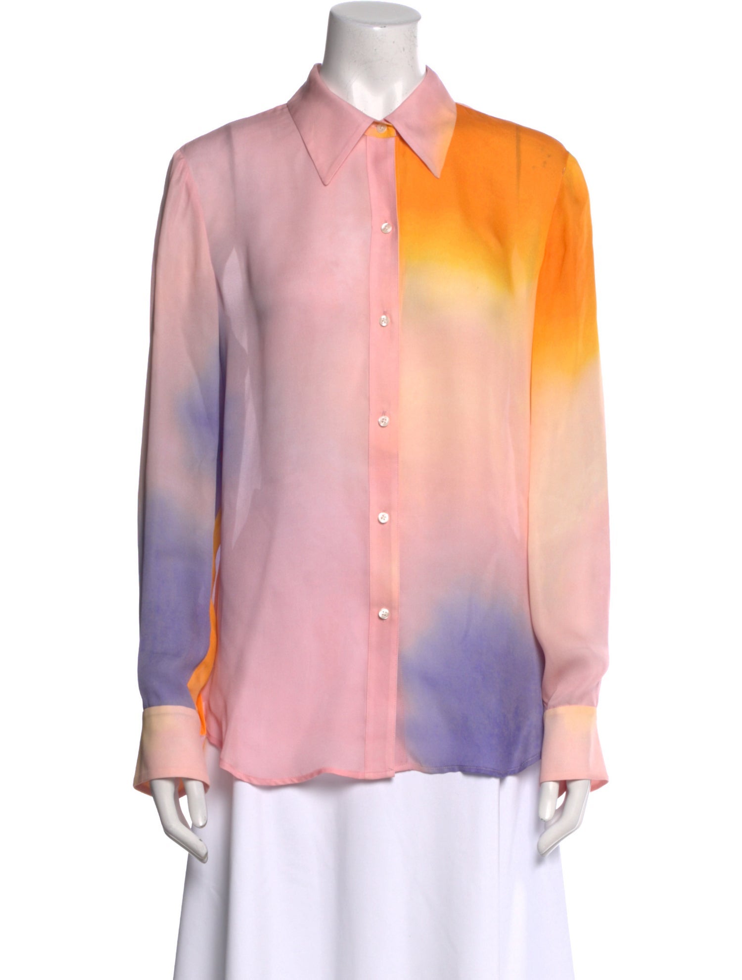 A.L.C. Silk Tie-Dye Print Button-Up Top