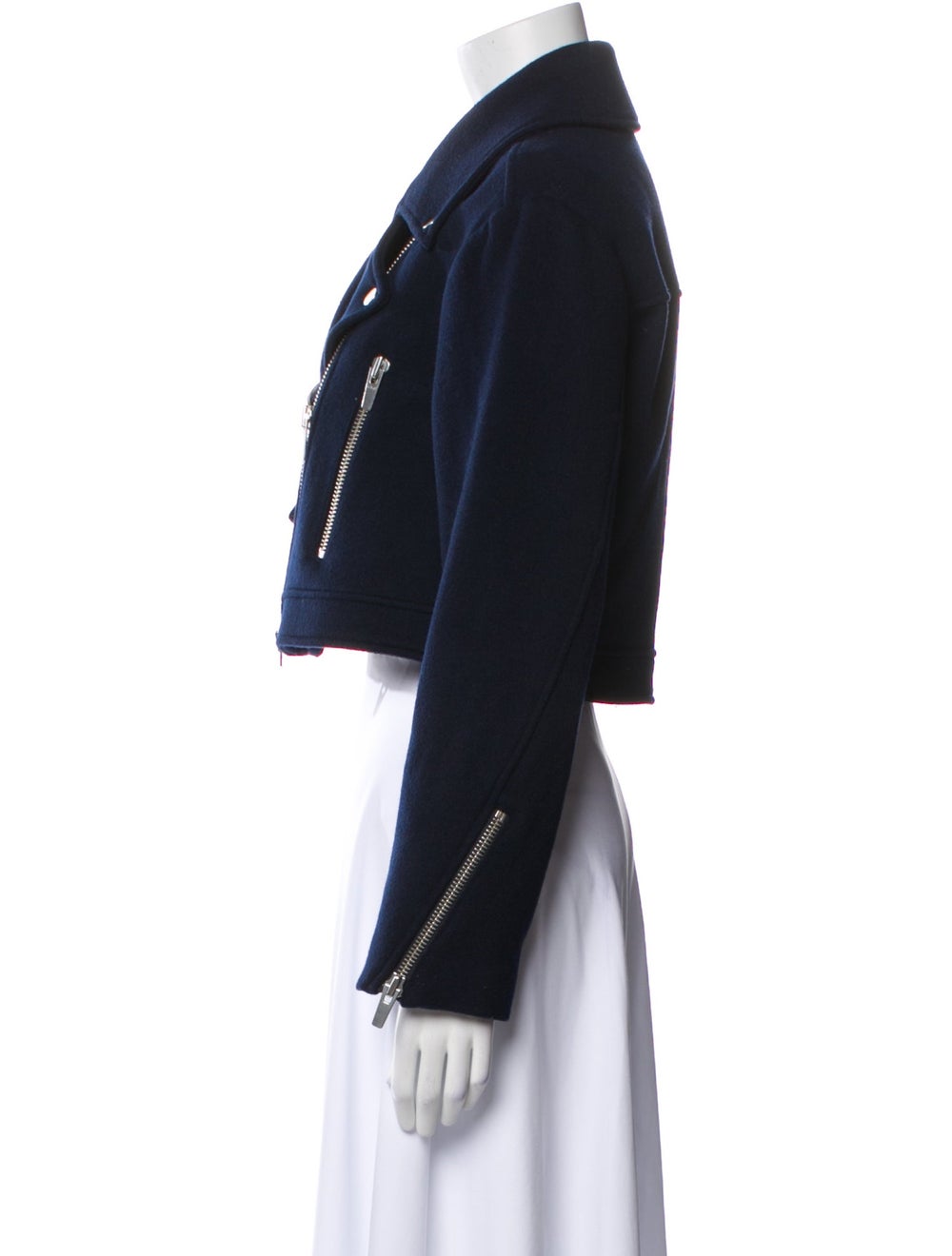 A.L.C. A.l.c. Wool Biker Jacket Blue Pointed Coll… - image 2