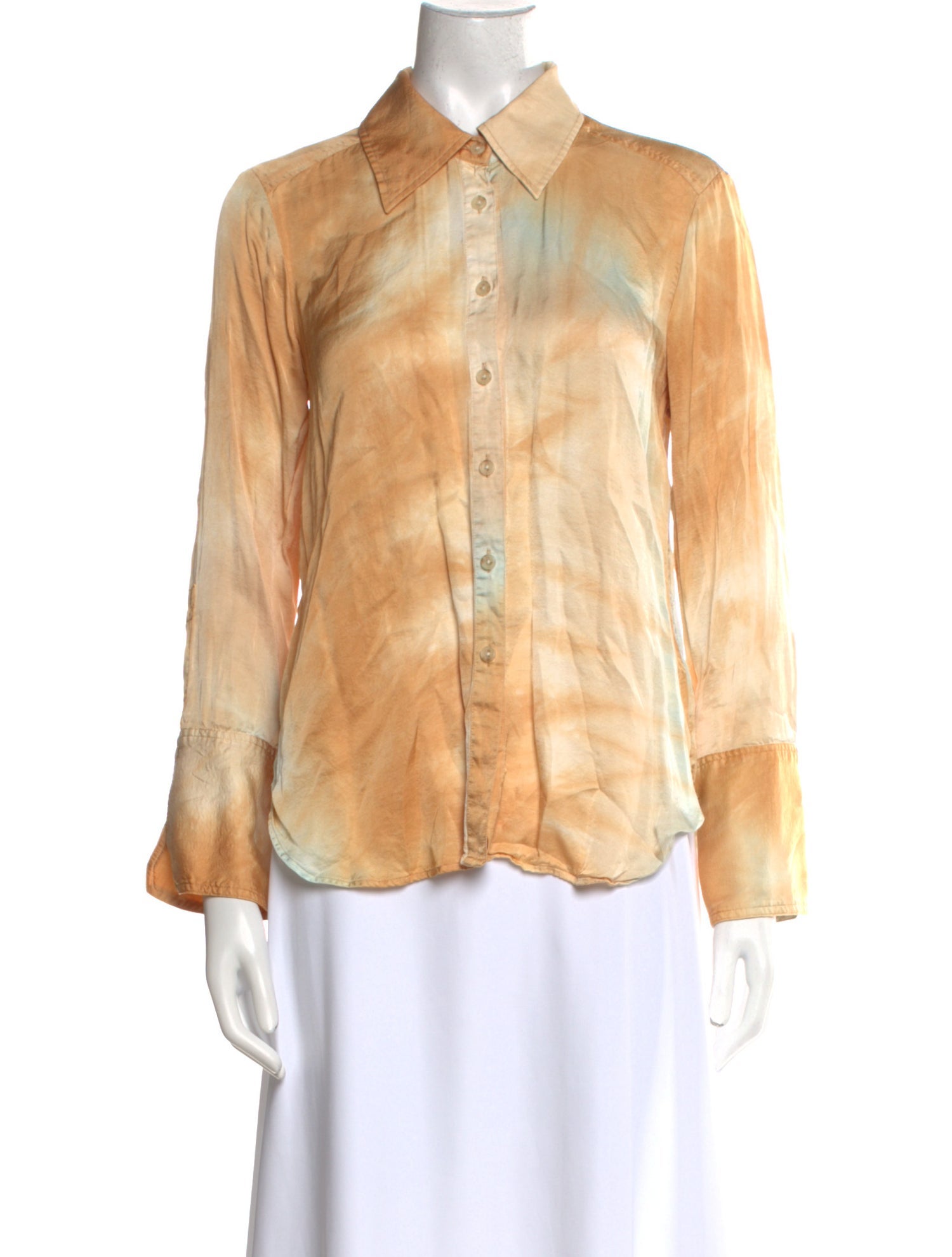 A.L.C. Silk Tie-Dye Print Button-Up Top