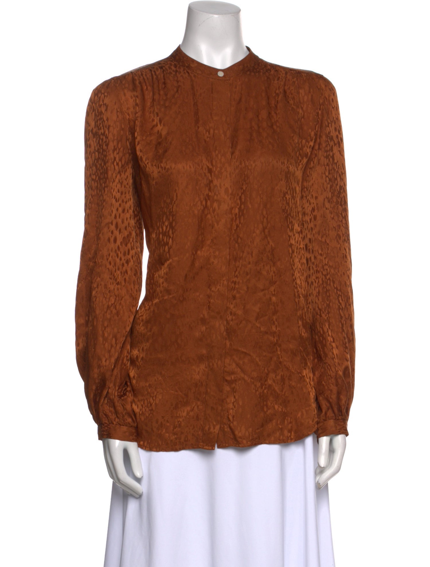 A.L.C. Silk Mock Neck Button-Up Top