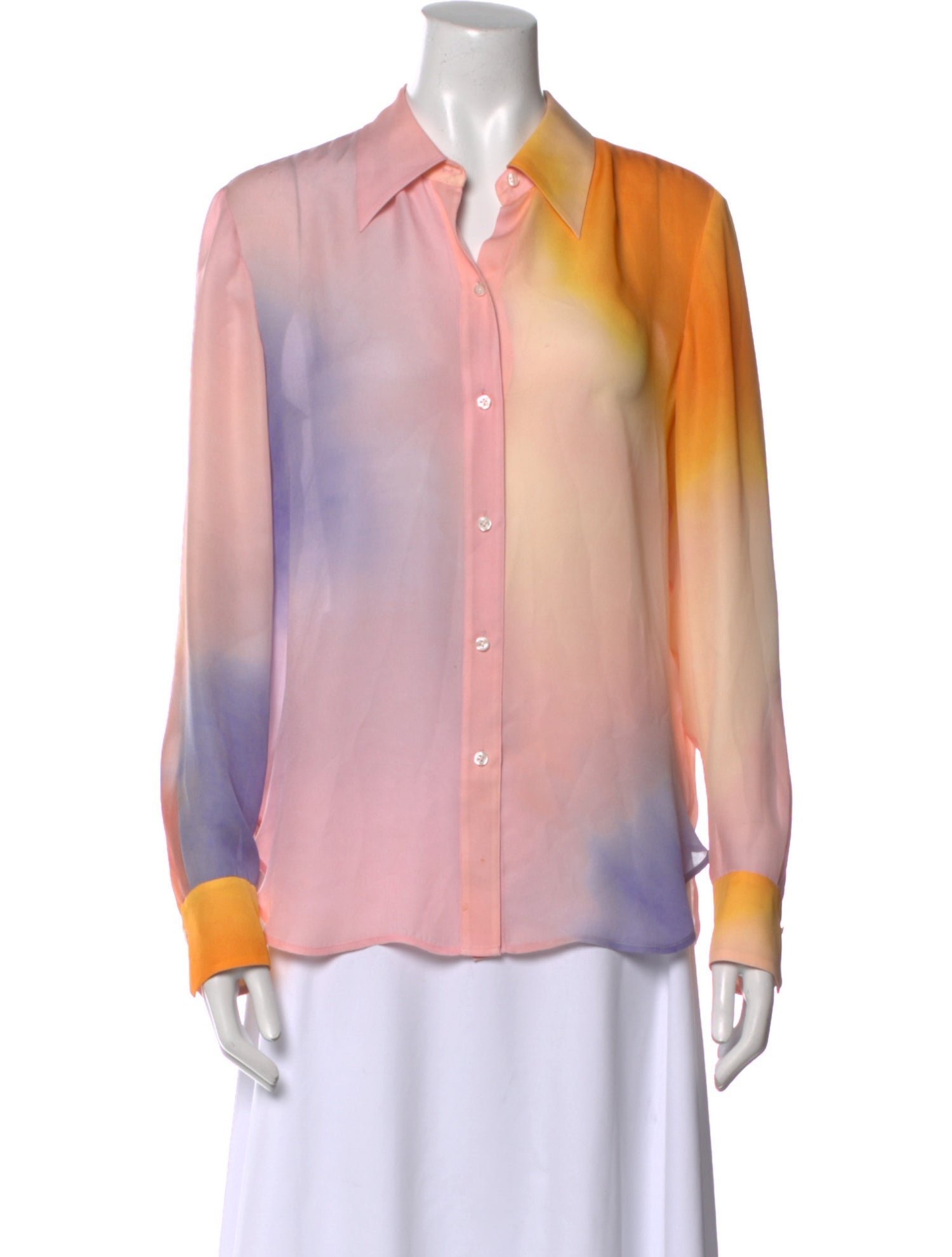 A.L.C. Silk Tie-Dye Print Button-Up Top