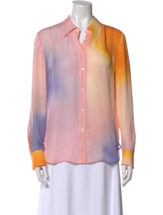 A.L.C. Silk Tie-Dye Print Button-Up Top