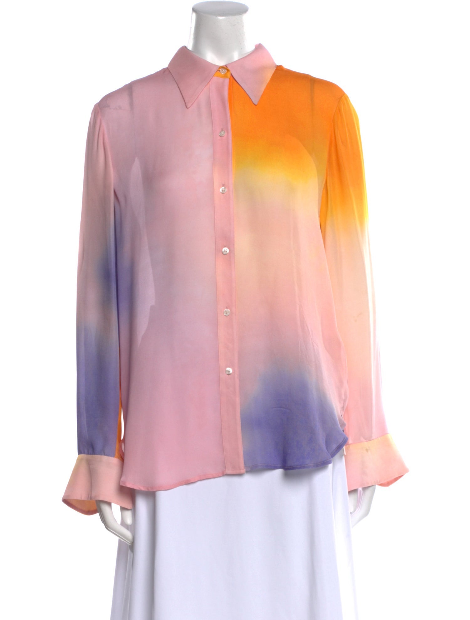 A.L.C. Silk Tie-Dye Print Button-Up Top
