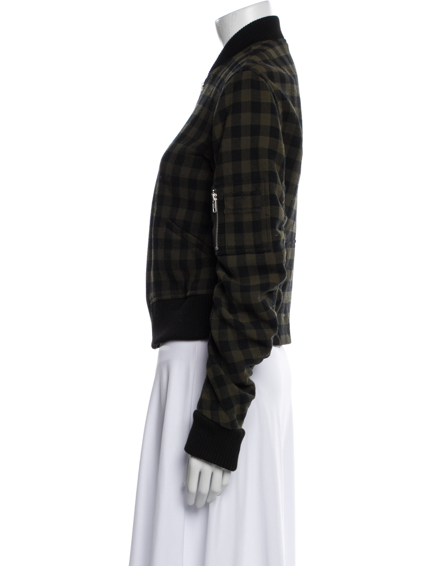 A.L.C. Virgin Wool Plaid Print Bomber Jacket