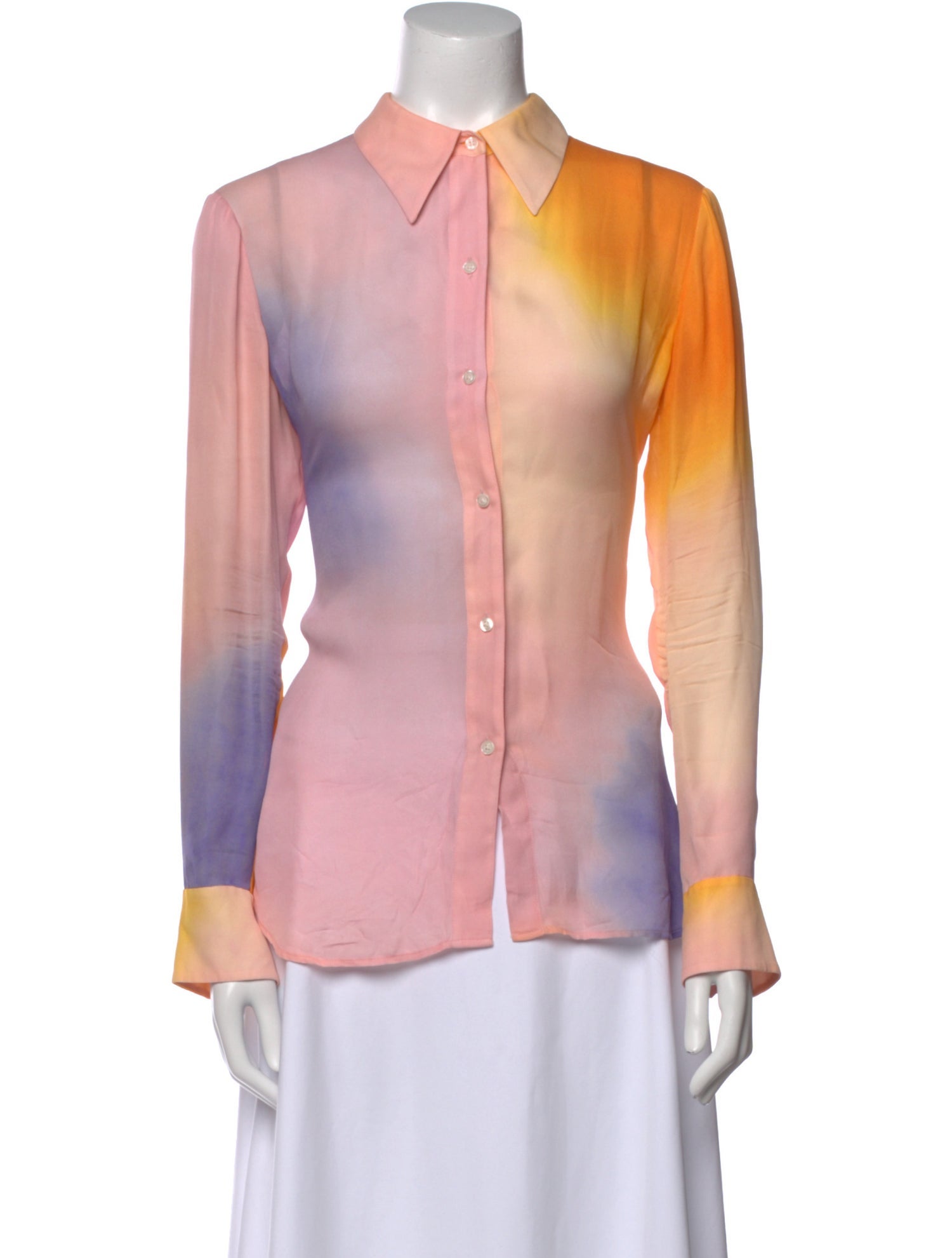 A.L.C. Silk Tie-Dye Print Button-Up Top