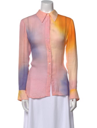 A.L.C. Silk Tie-Dye Print Button-Up Top