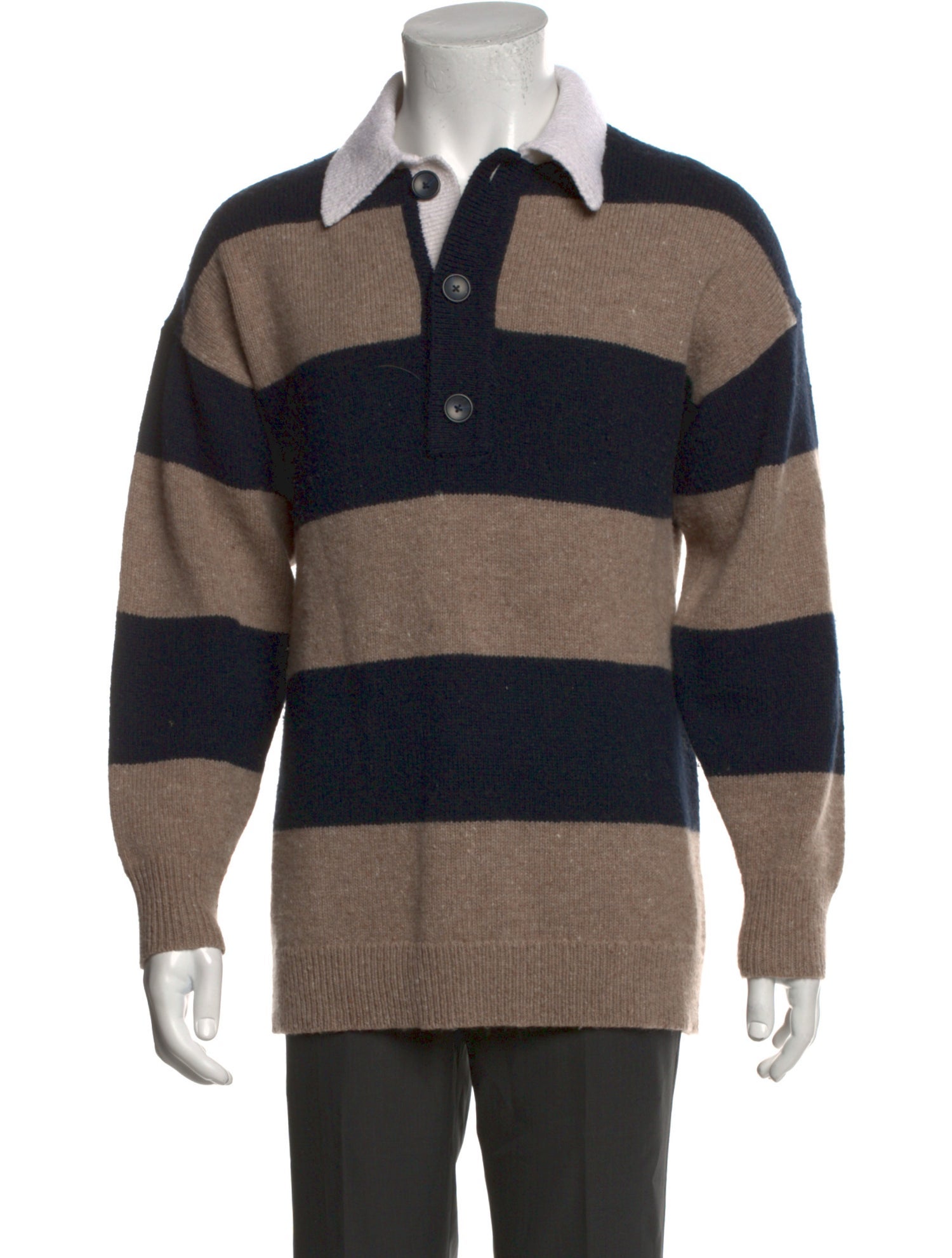 A.L.C. Wool Colorblock Pattern Polo Sweater