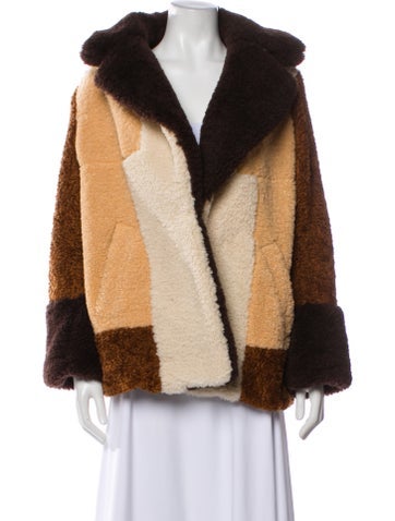 Pre-owned A.l.c Colorblock Pattern Faux Fur Jacket In Brown