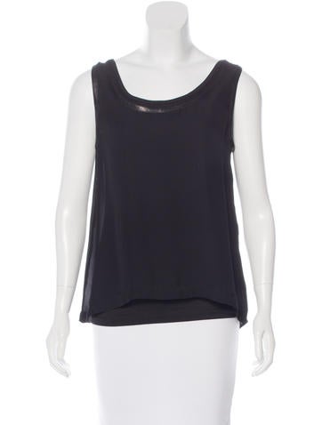A.L.C. Leather-Trimmed Silk Top