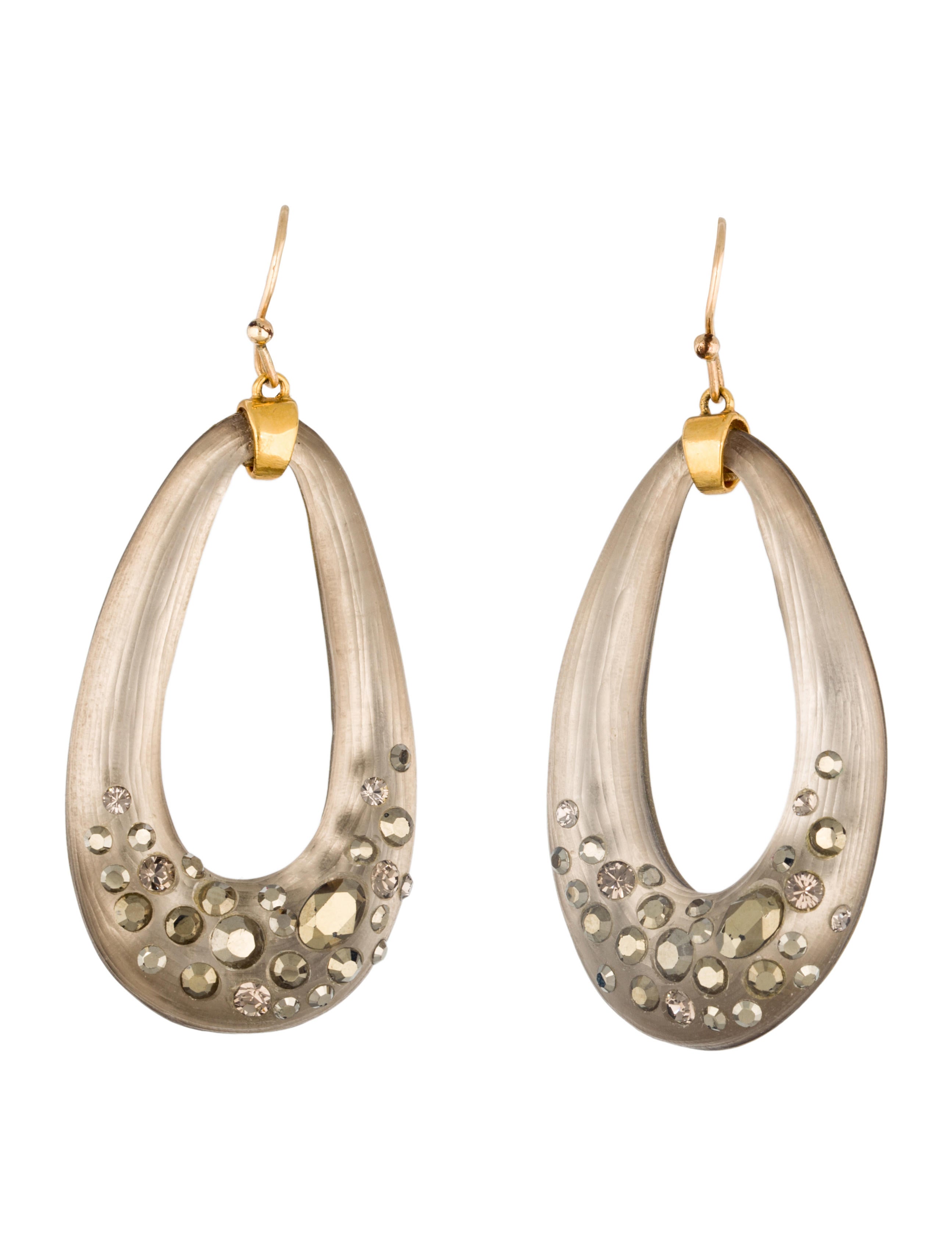 Alexis Bittar Oval Lucite Crystal Embellished Drop Earrings 14K