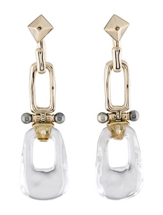 Alexis Bittar Faux Pearl & Lucite Hinged Link Drop Earrings