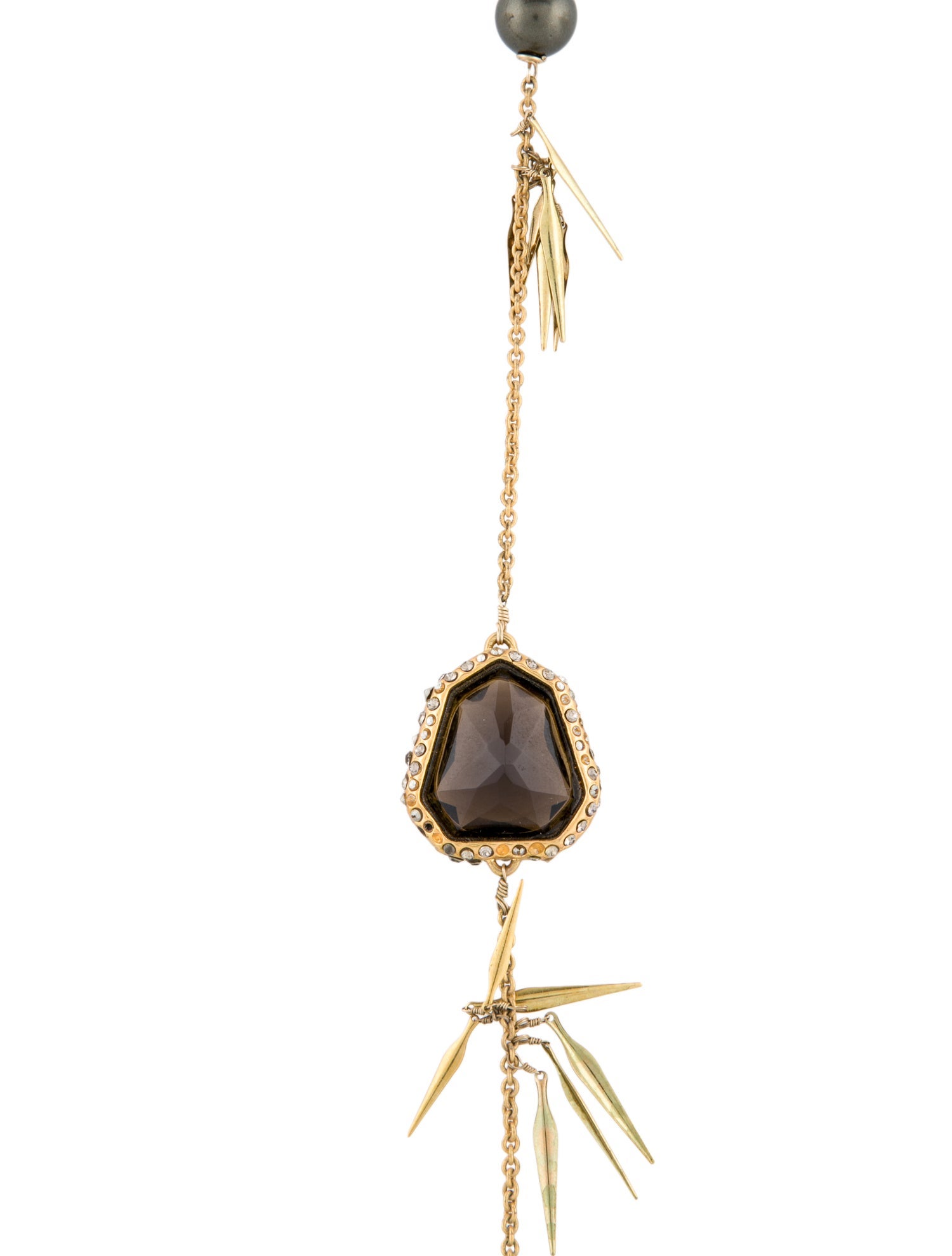 Alexis Bittar Pearl, Brown Stone, & Crystal Spike Station Necklace