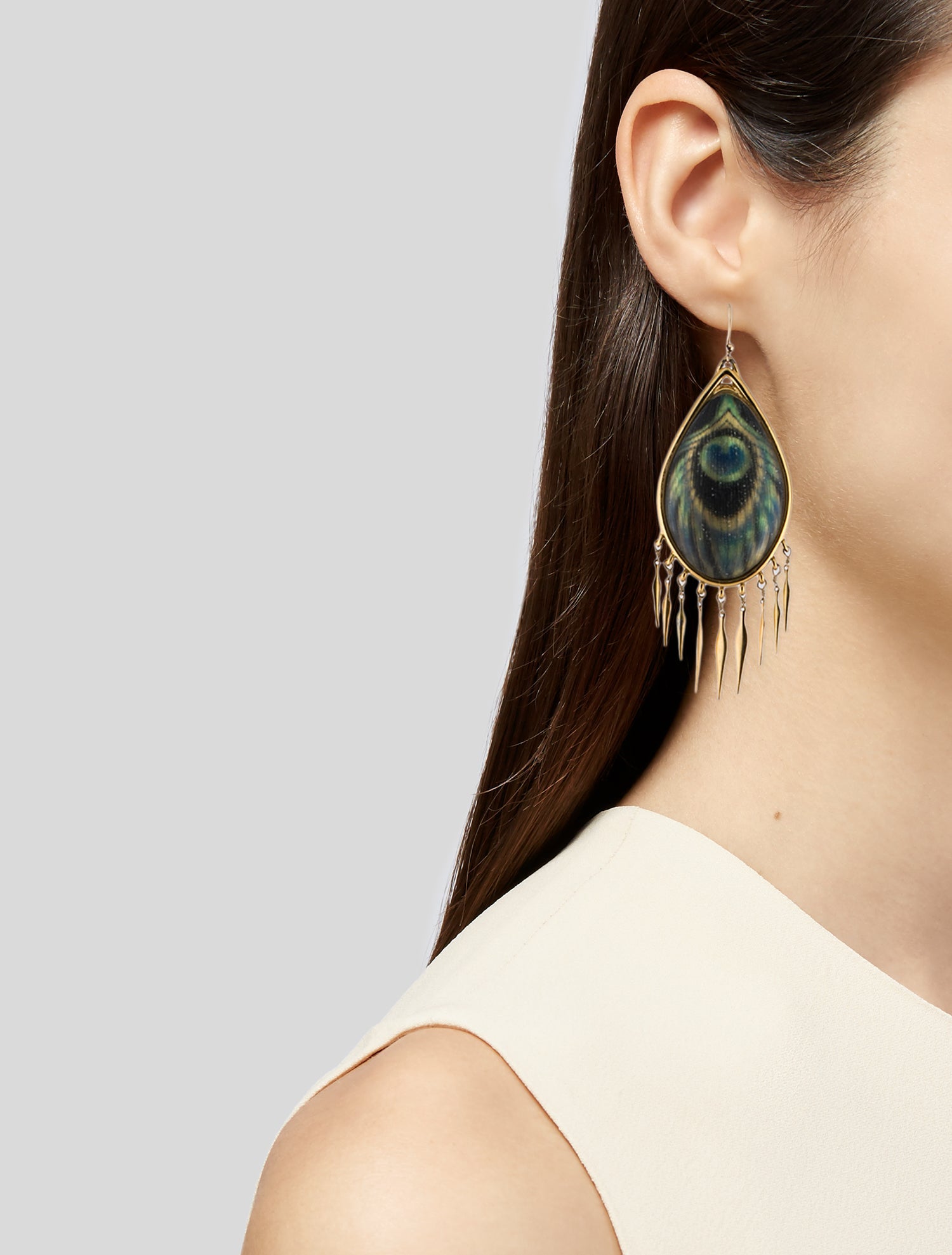 Alexis Bittar Lucite Peacock Fringed Drop Earrings