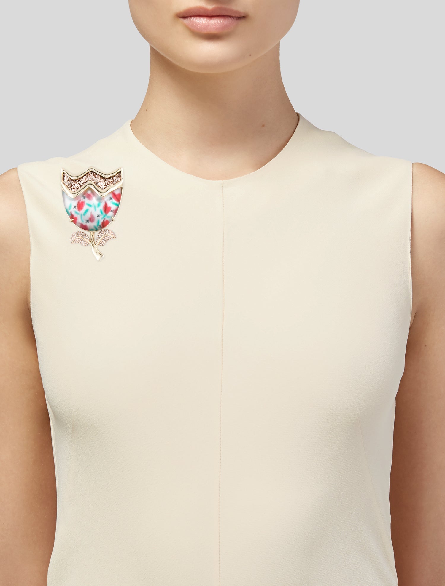 Alexis Bittar Lucite & Crystal Flower Brooch Pin