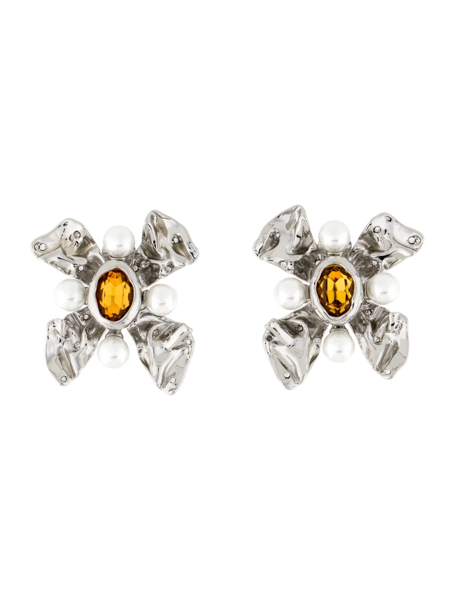 Alexis Bittar Faux Pearl & Crystal Future Antiquity Byzantine Flower Clip-On Earrings