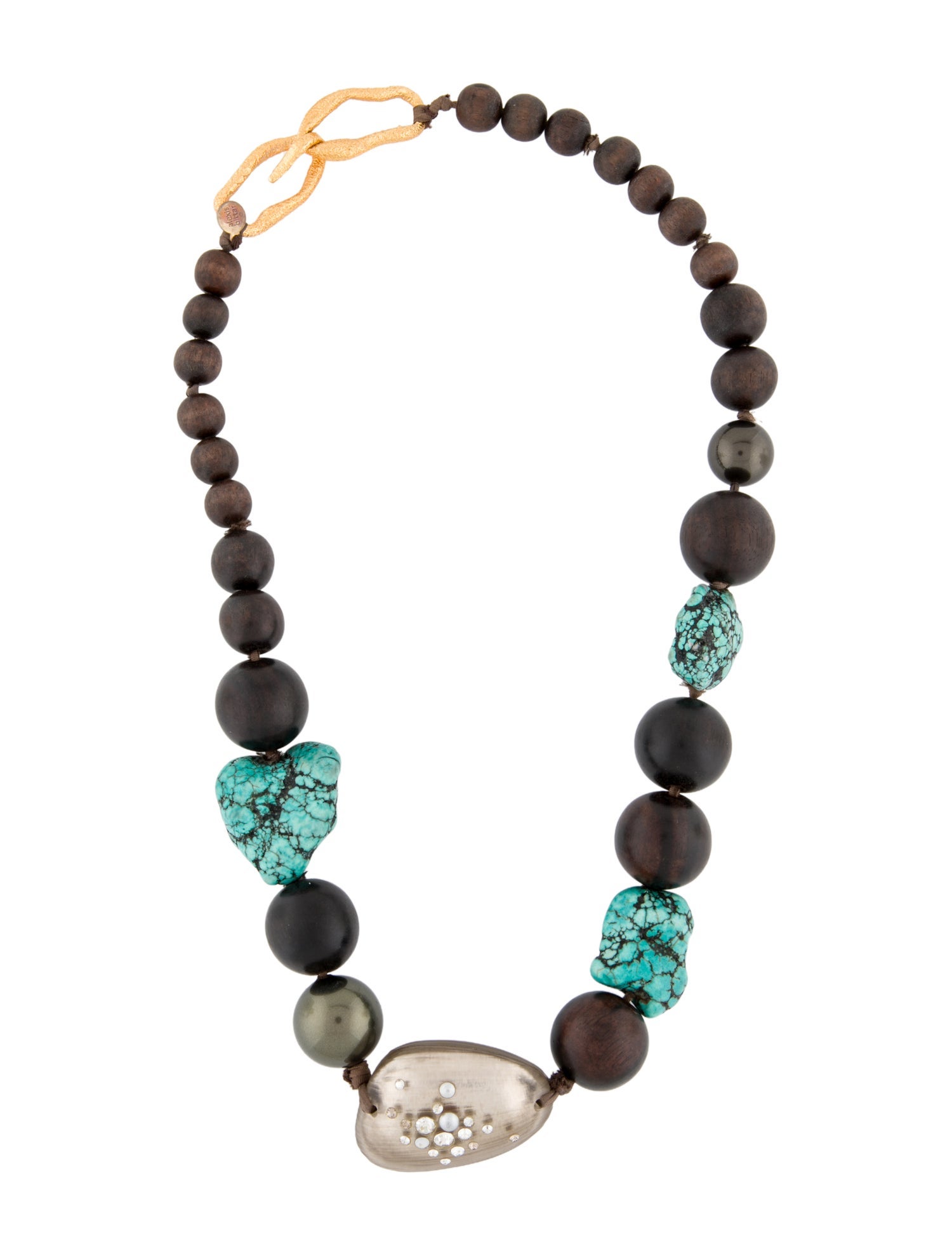 Alexis Bittar Blue Stone, Lucite, Crystal, Ribbon, and Wood Bead Strand Necklace