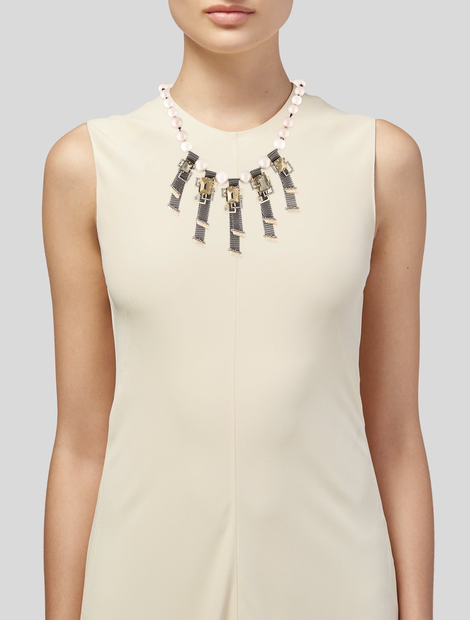 Alexis Bittar Faux Pearl & Crystal Collar Necklace