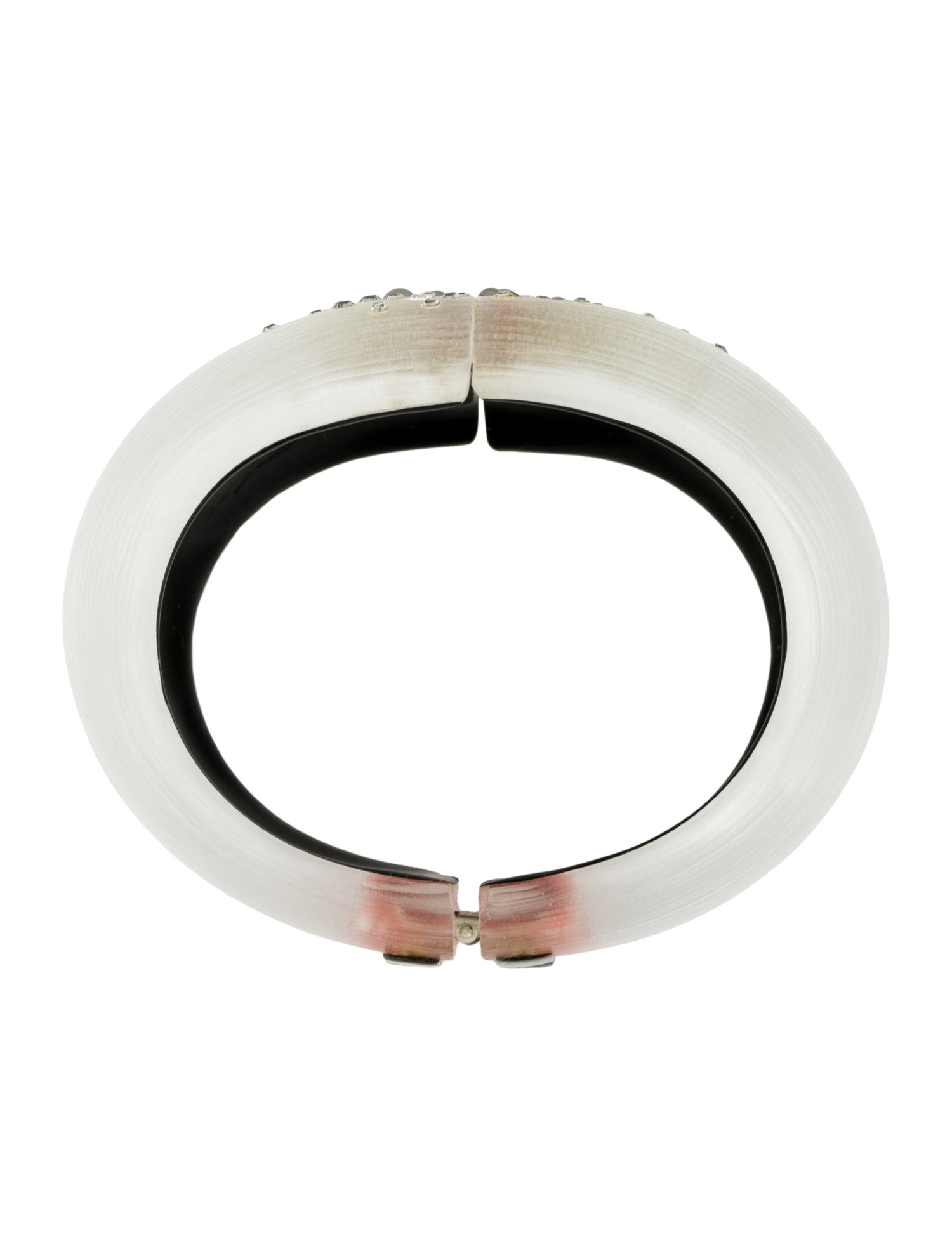 Alexis Bittar Lucite & Crystal Encrusted Wide Hinged Bangle Bracelet