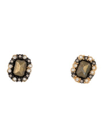 Alexis Bittar Stud Crystal & Stone Two-Tone Earrings