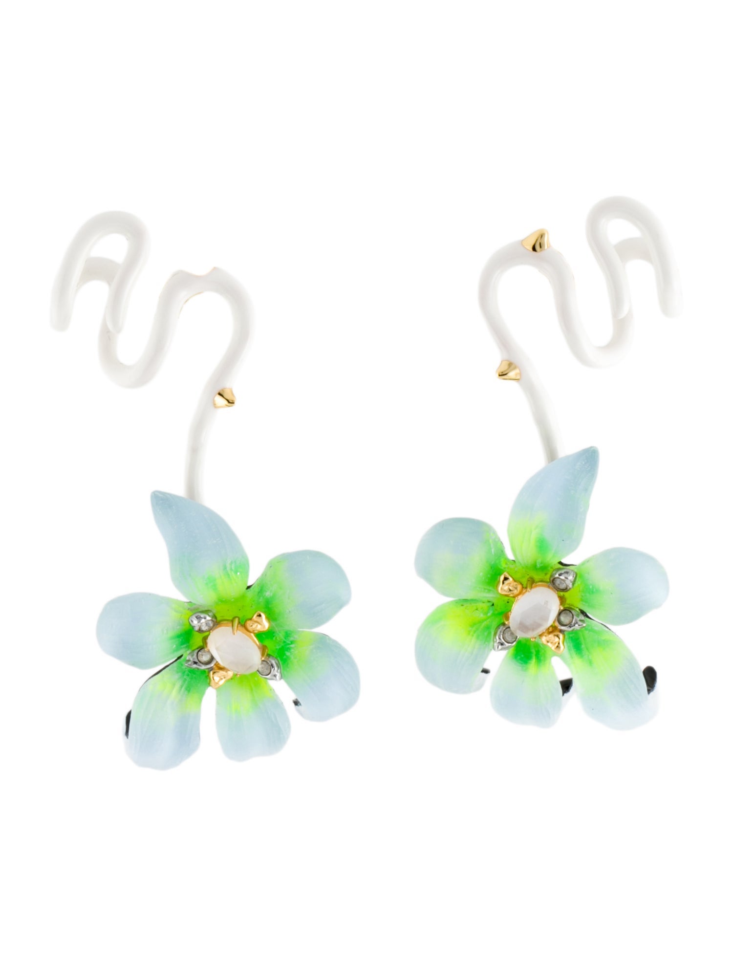 Alexis Bittar Lucite & Crystal Lily Flower Ear Climber Earrings