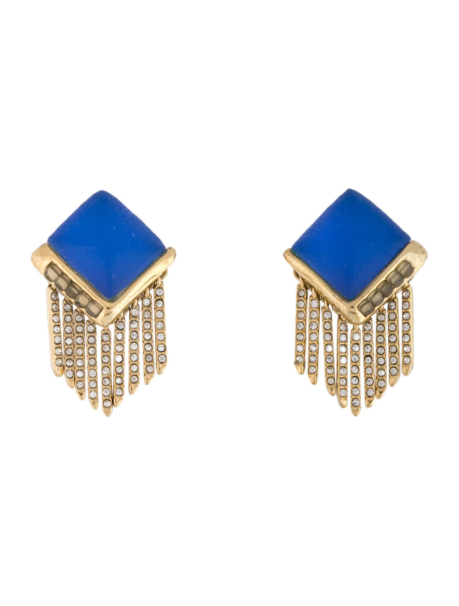 Alexis Bittar Crystal & Lucite Fringe Pyramid Clip-on Earrings