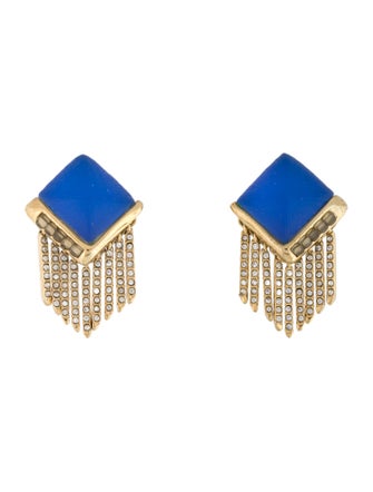 Alexis Bittar Crystal & Lucite Fringe Pyramid Clip-on Earrings