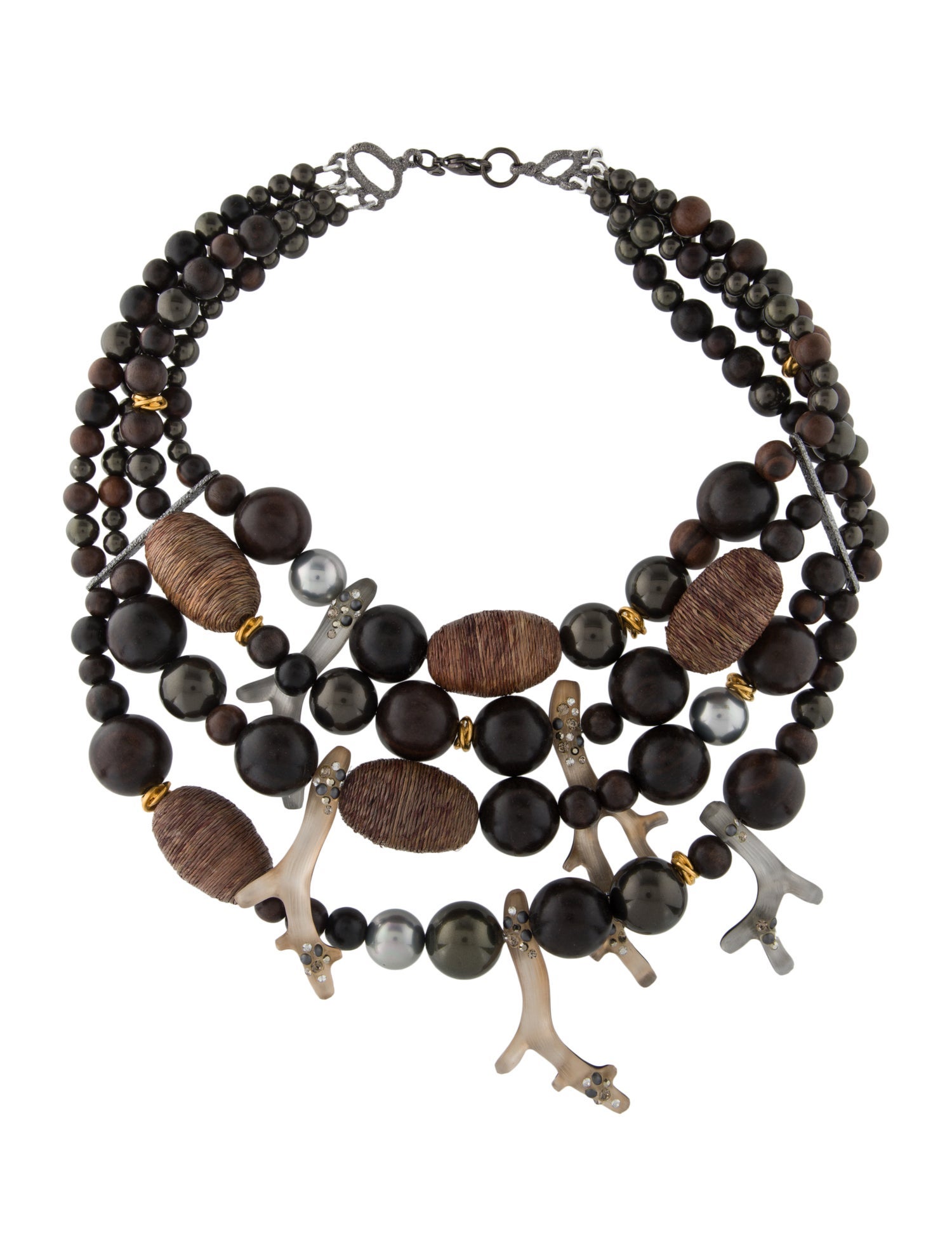 Alexis Bittar Crystal, Faux Pearl, Lucite & Wood Multistrand Necklace