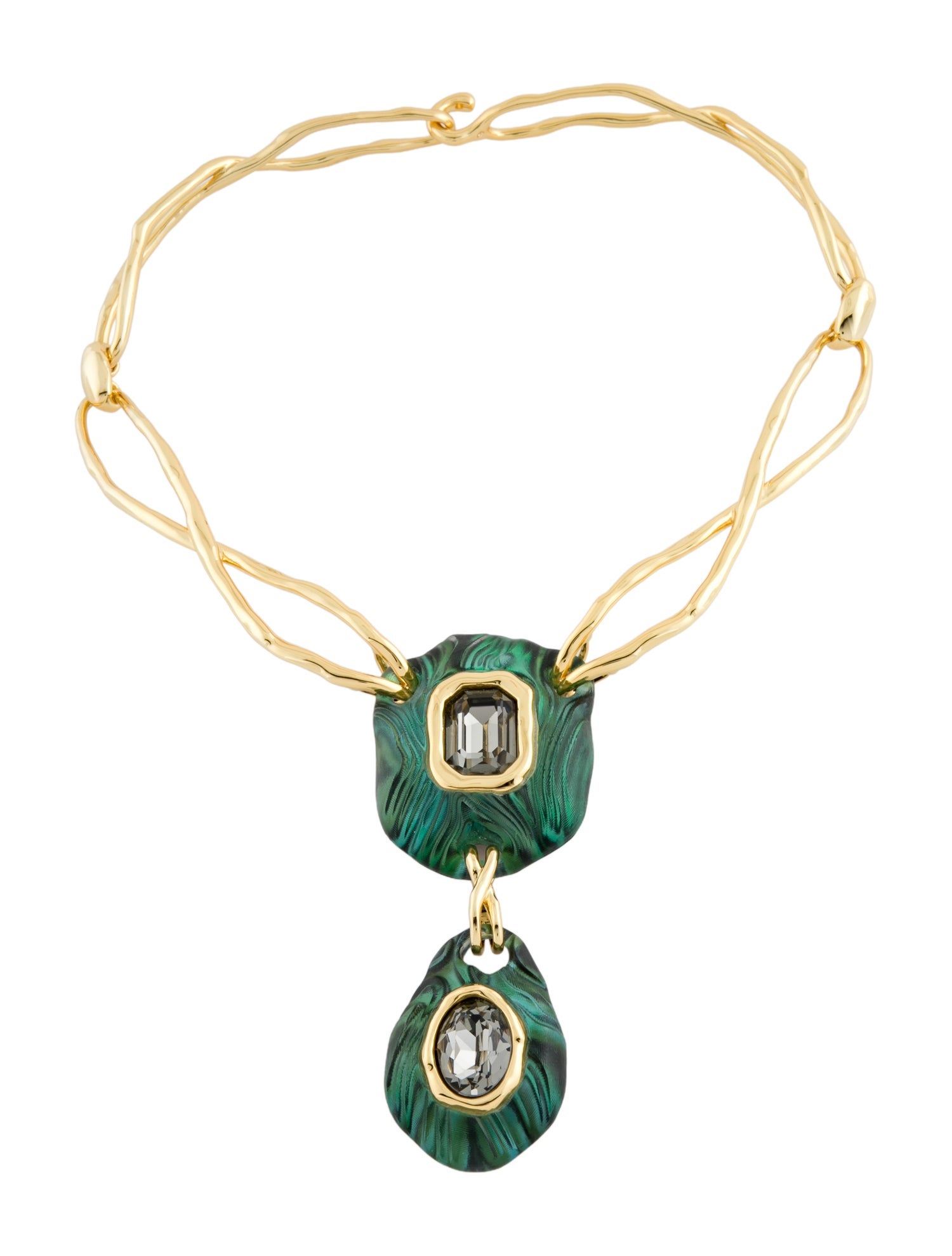 Alexis Bittar Madera Lucite and Crystal Drop Necklace