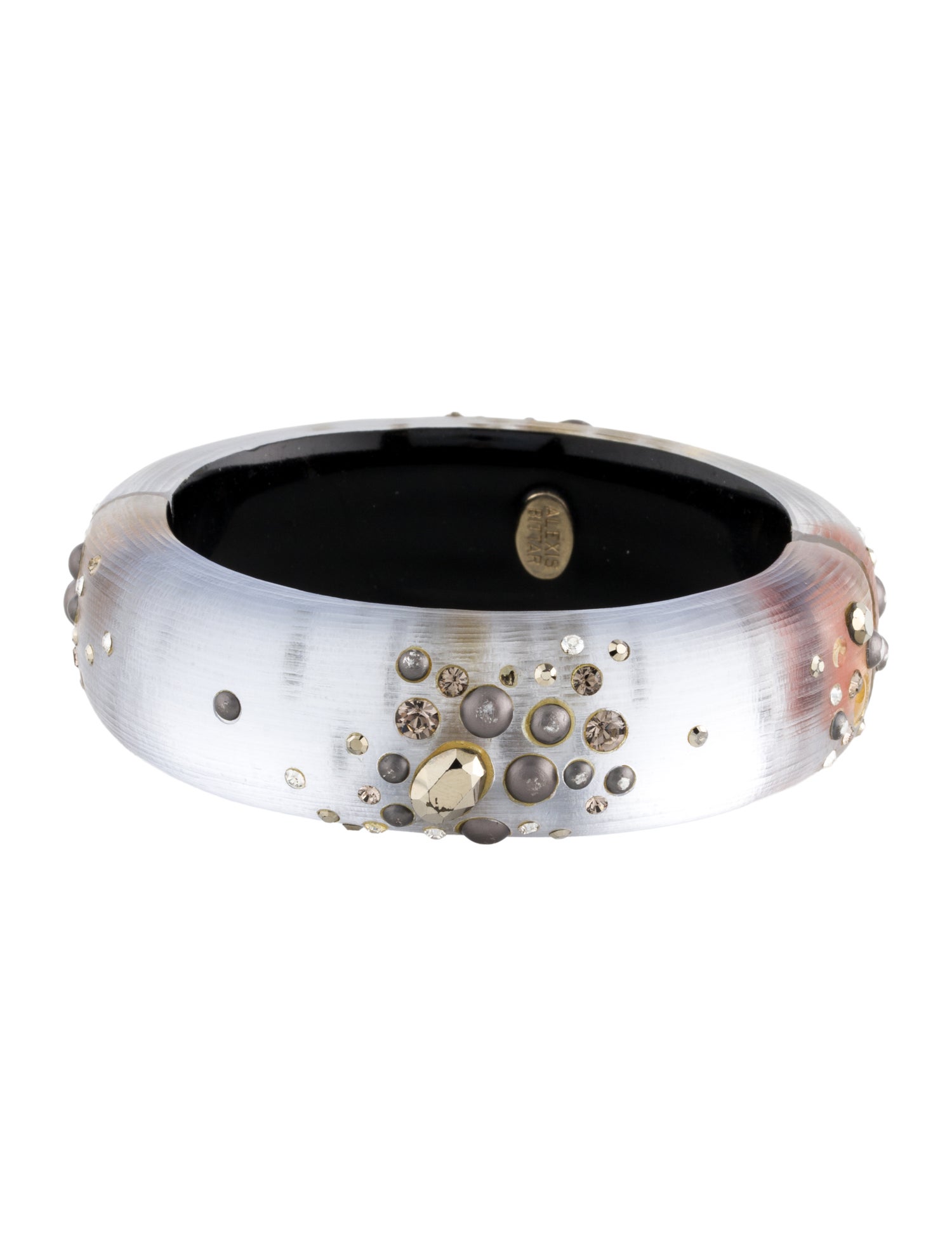 Alexis Bittar Faux Pearl, Crystal & Lucite Hinged Bangle Bracelet