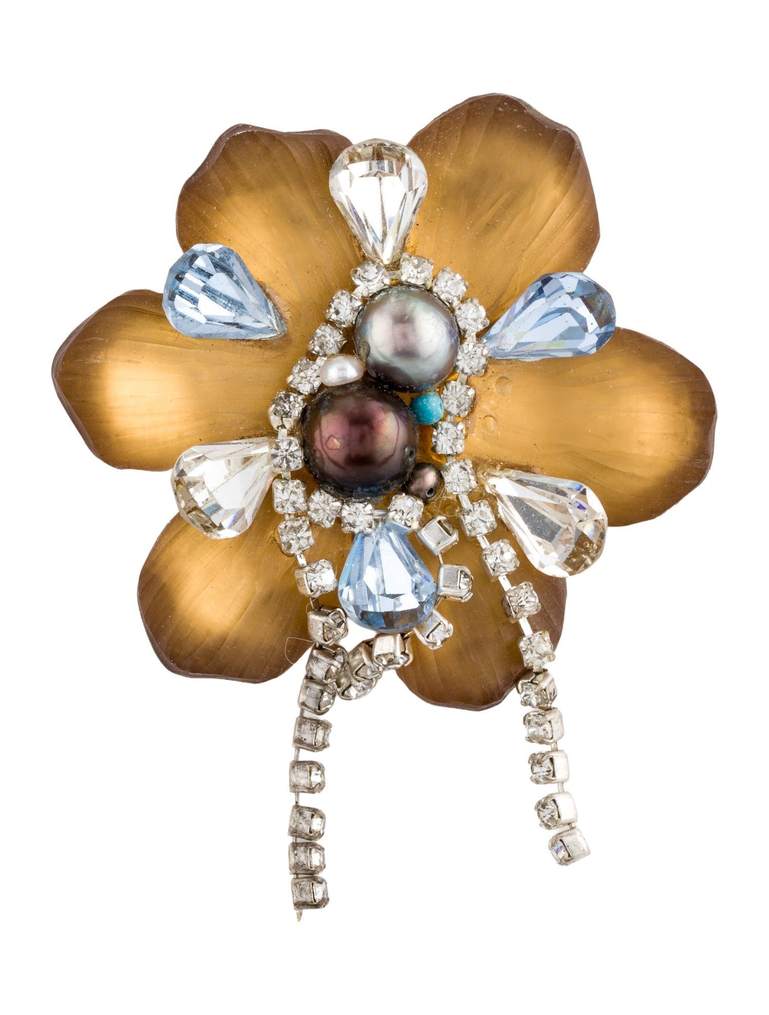 Alexis Bittar Pearl, Lucite & Crystal Flower Brooch