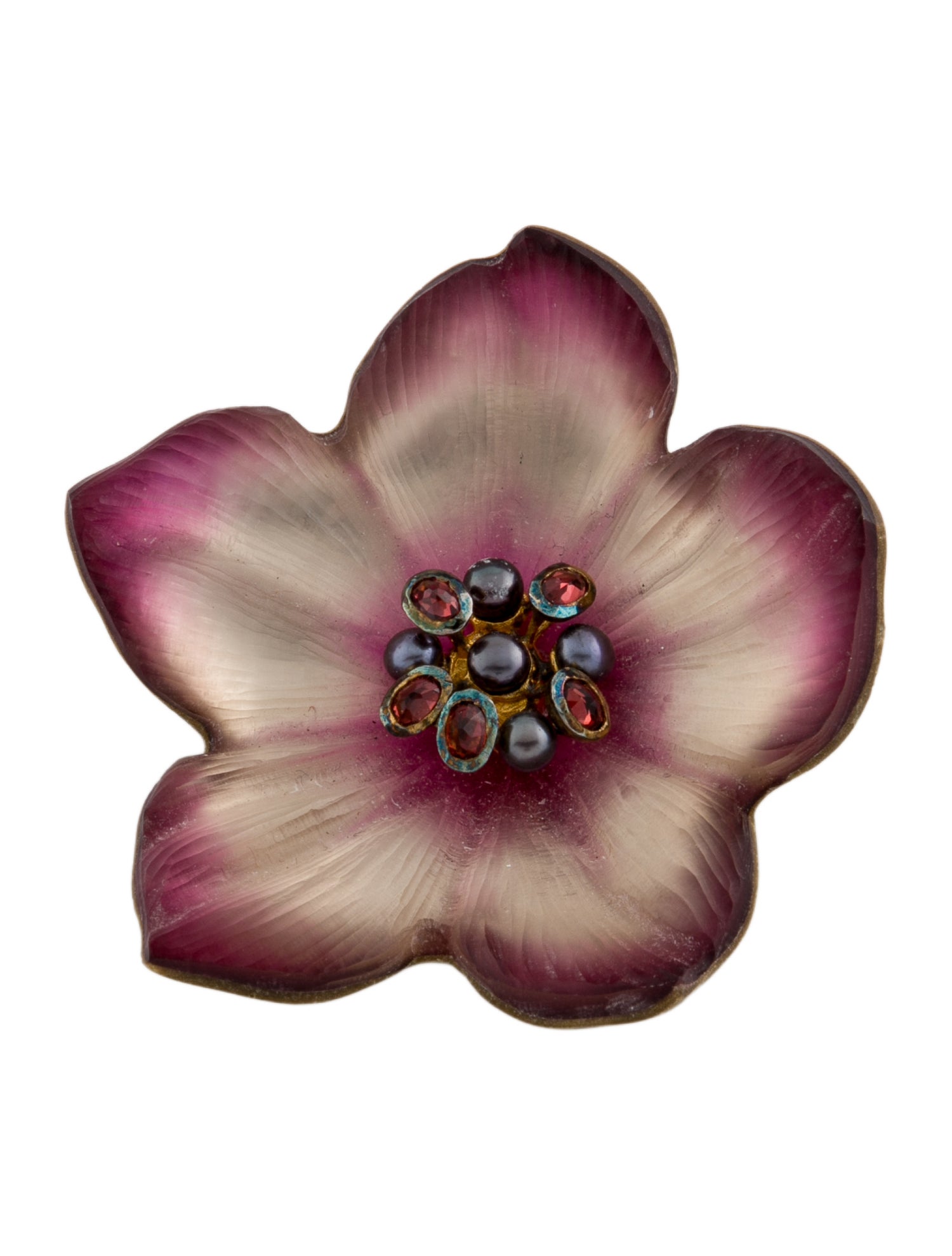 Alexis Bittar Lucite, Crystal & Faux Pearl Flower Brooch