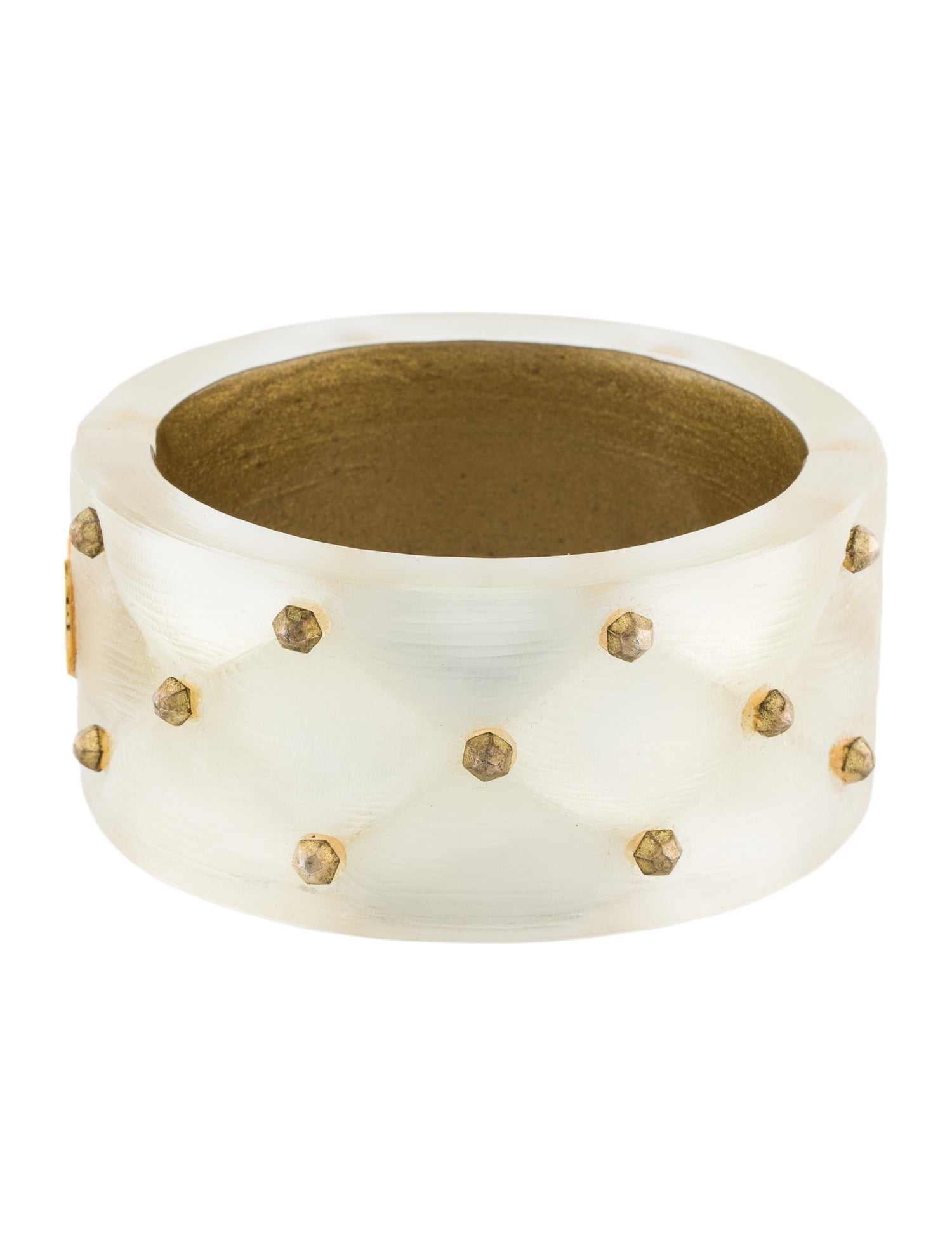 Alexis Bittar Lucite Studded Quilted Hinged Bangle Bracelet