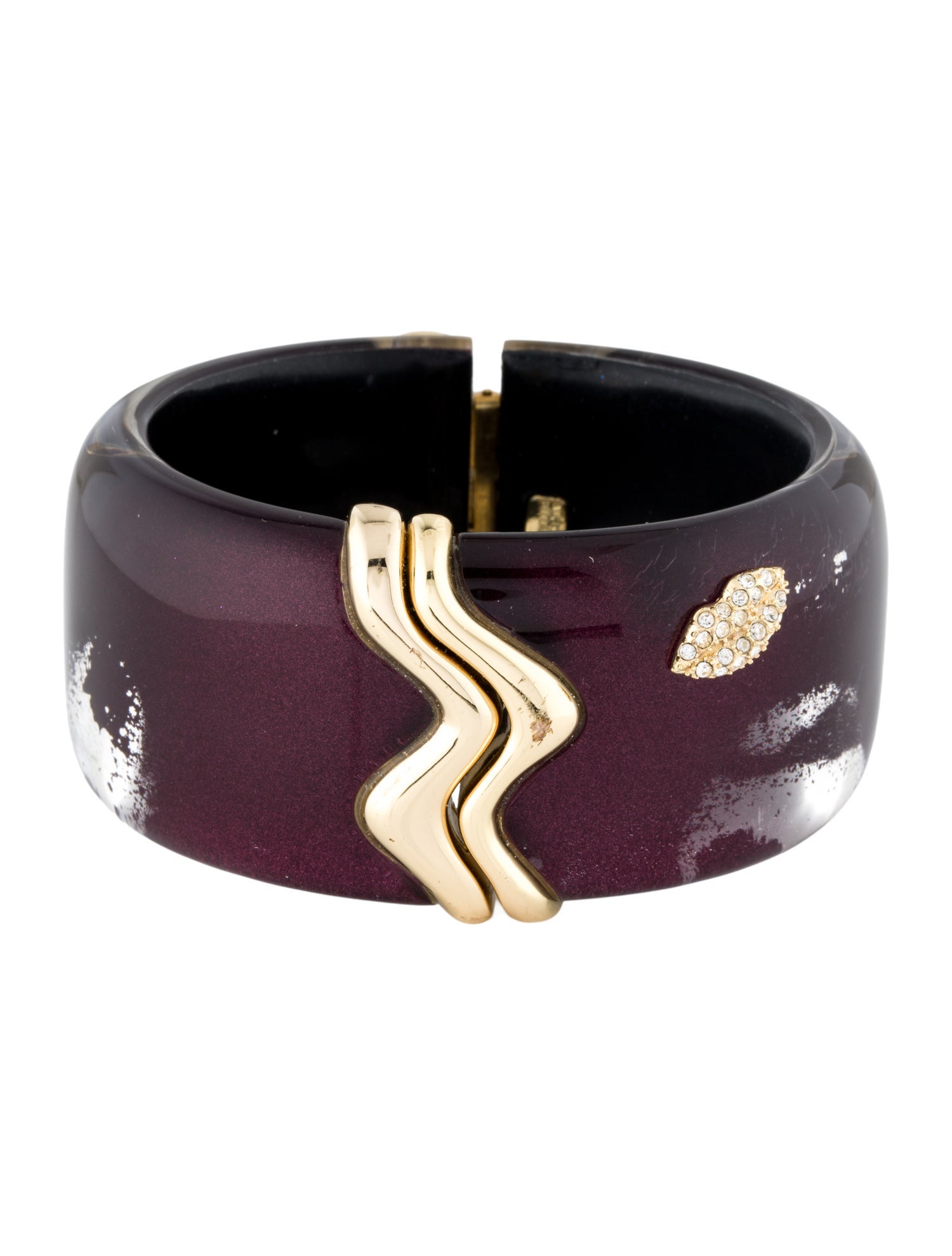 Alexis Bittar Crystal & Lucite Liquid Gold Lips Hinged Bangle Bracelet