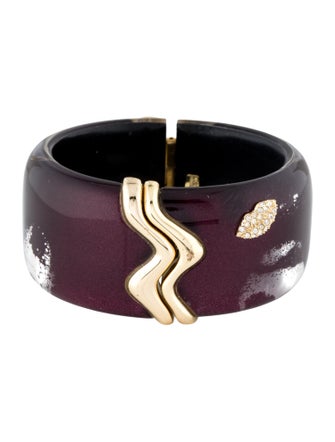 Alexis Bittar Crystal & Lucite Liquid Gold Lips Hinged Bangle Bracelet