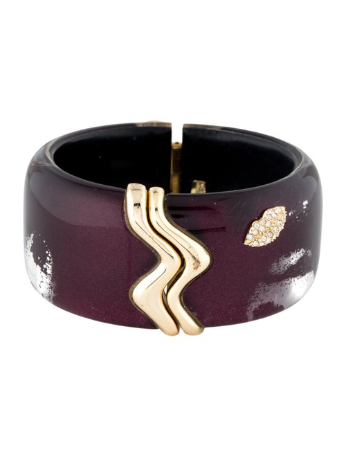 Alexis Bittar Crystal & Lucite Liquid Gold Lips Hinged Bangle Bracelet