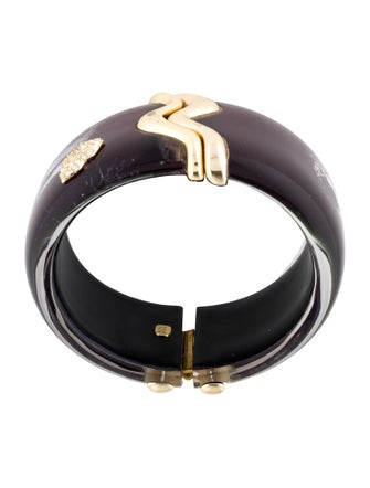 Alexis Bittar Crystal & Lucite Liquid Gold Lips Hinged Bangle Bracelet