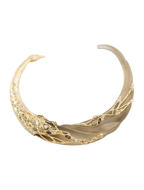 Alexis Bittar Lucite & Crystal Swan Collar Necklace