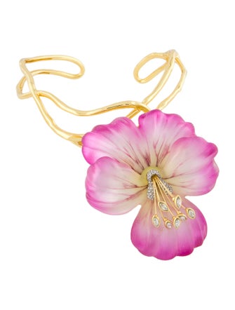 Alexis Bittar Lucite & Crystal Pansy Vine Hinged Collar Necklace
