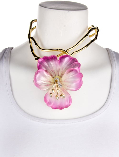 Alexis Bittar Lucite & Crystal Pansy Vine Hinged Collar Necklace