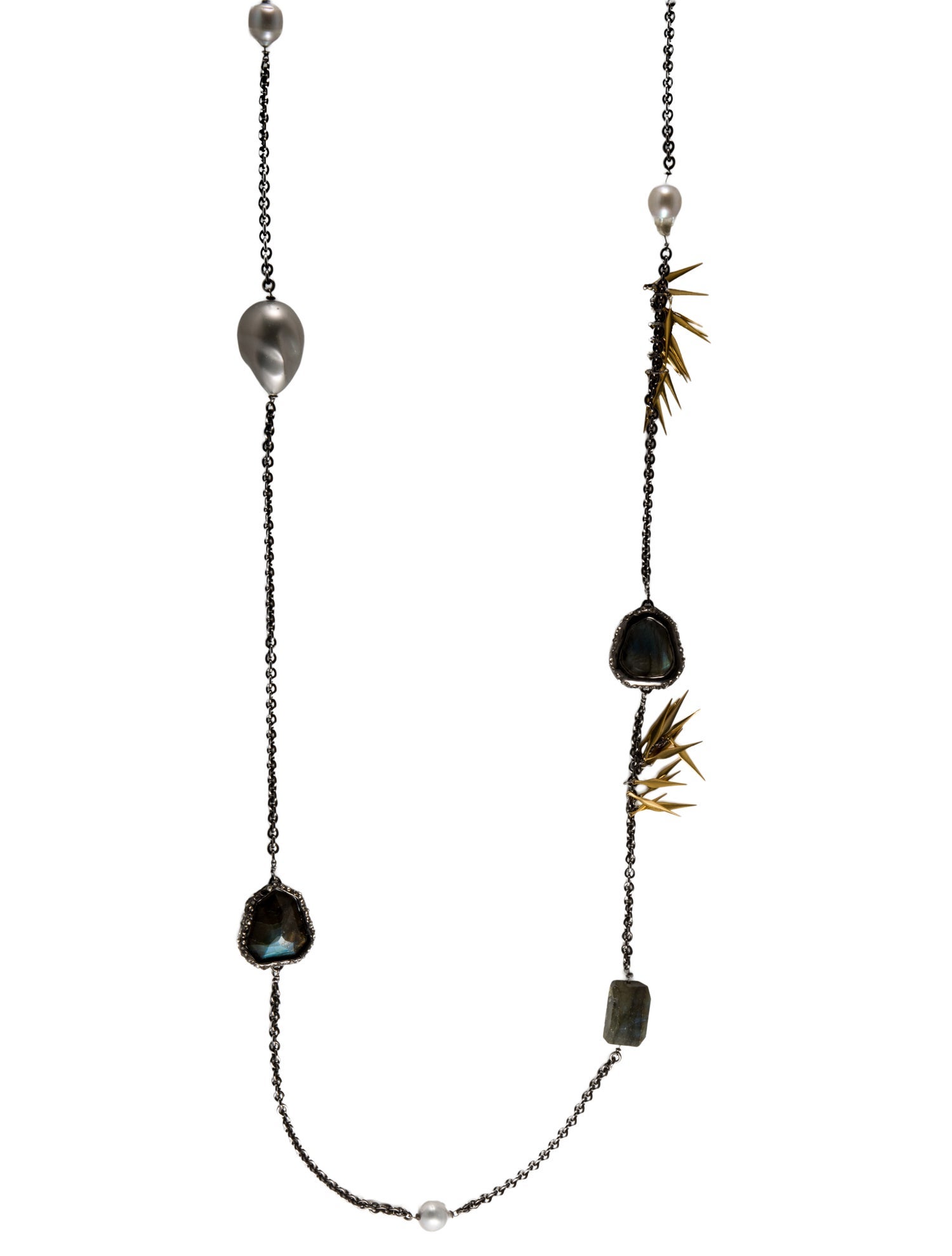 Alexis Bittar Pearl & Crystal Spike Station Necklace